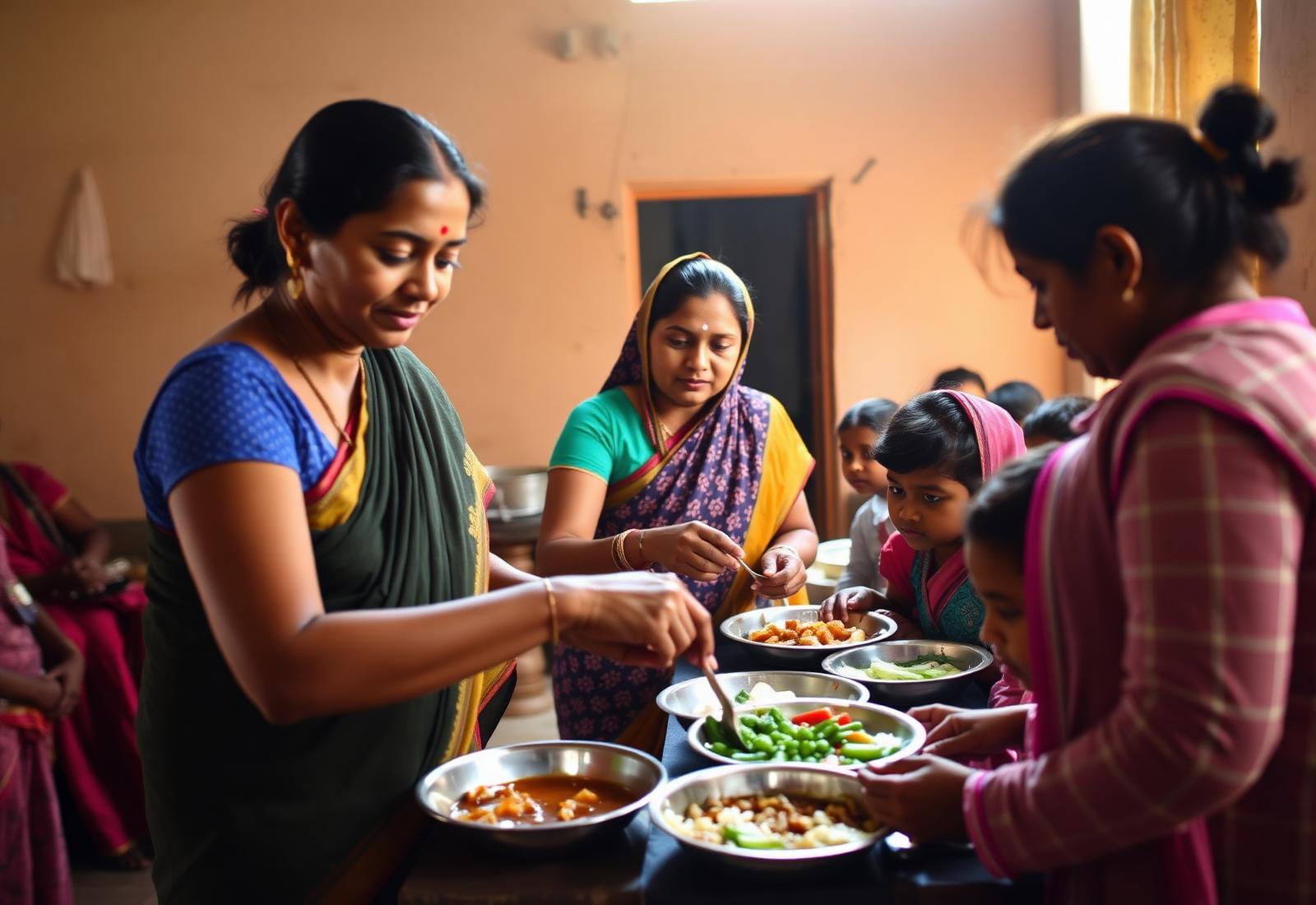 Volunteers serving nutritious meals to children