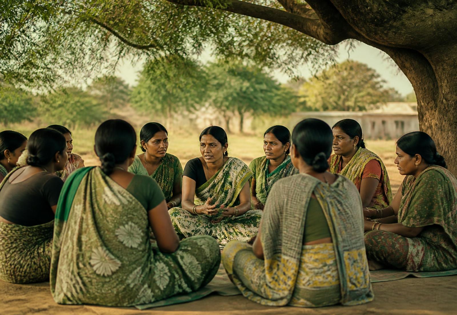 Women meeting in a village self-help group discussion
